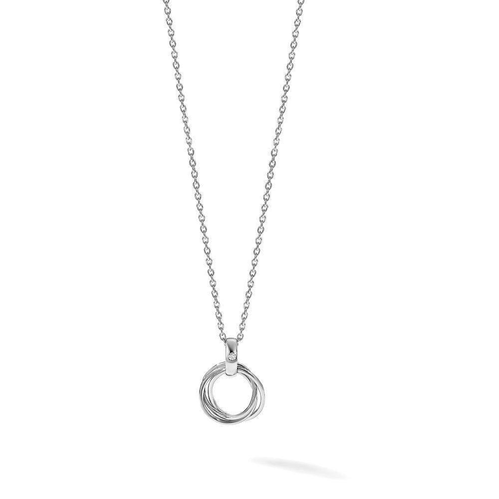 Sterling Silver RH Plated White Ice Three Ring .01ct Dia. Necklace