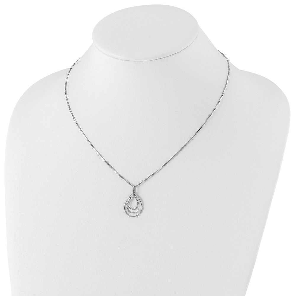 Sterling Silver RH Plated White Ice Teardrop .01ct Dia. Necklace