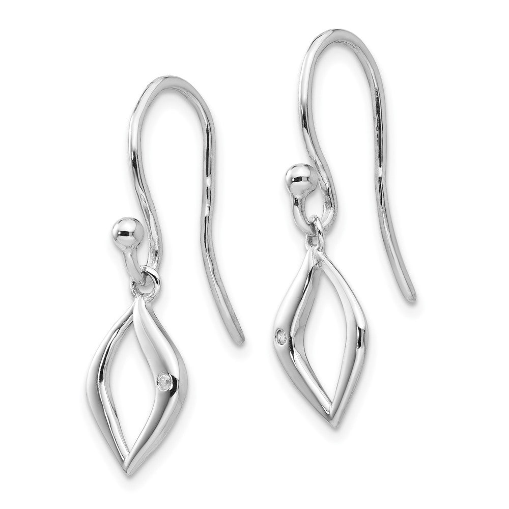 Sterling Silver RH Plated White Ice .01 ct Diamond Shepherd Hook Earrings