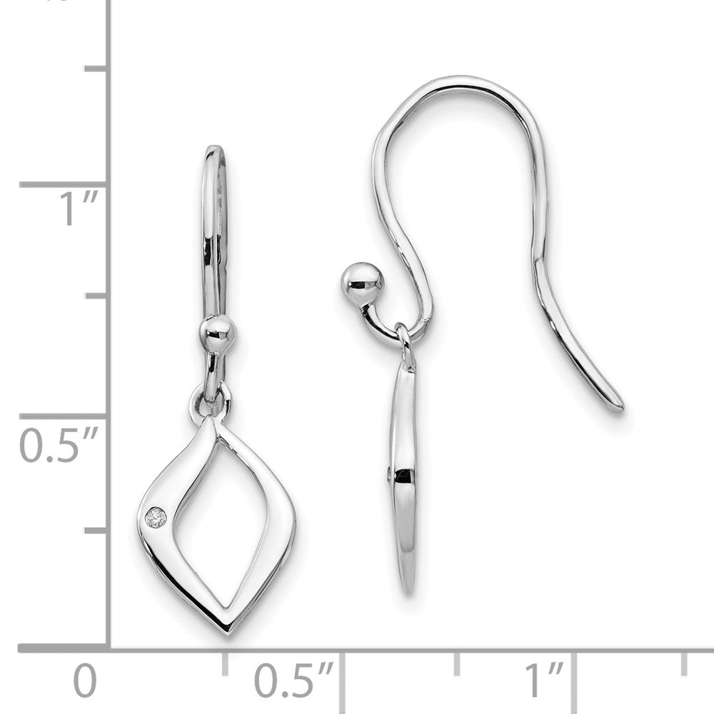 Sterling Silver RH Plated White Ice .01 ct Diamond Shepherd Hook Earrings
