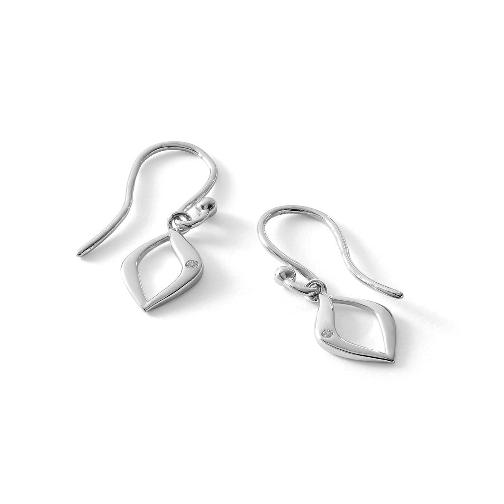 Sterling Silver RH Plated White Ice .01 ct Diamond Shepherd Hook Earrings