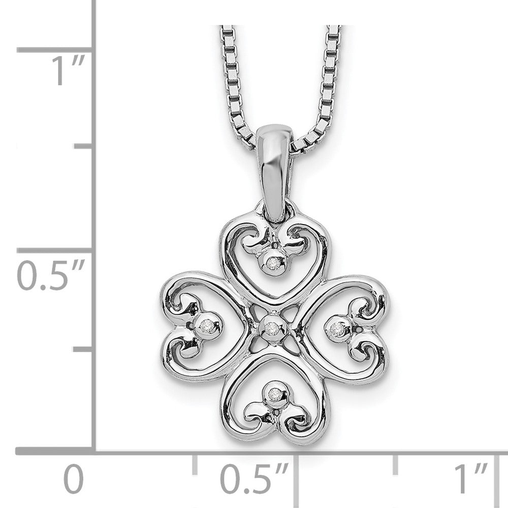 Sterling Silver RH Plated White Ice .01 Diamond Heart Necklace