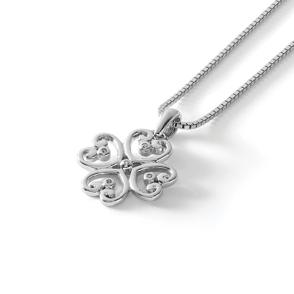 Sterling Silver RH Plated White Ice .01 Diamond Heart Necklace