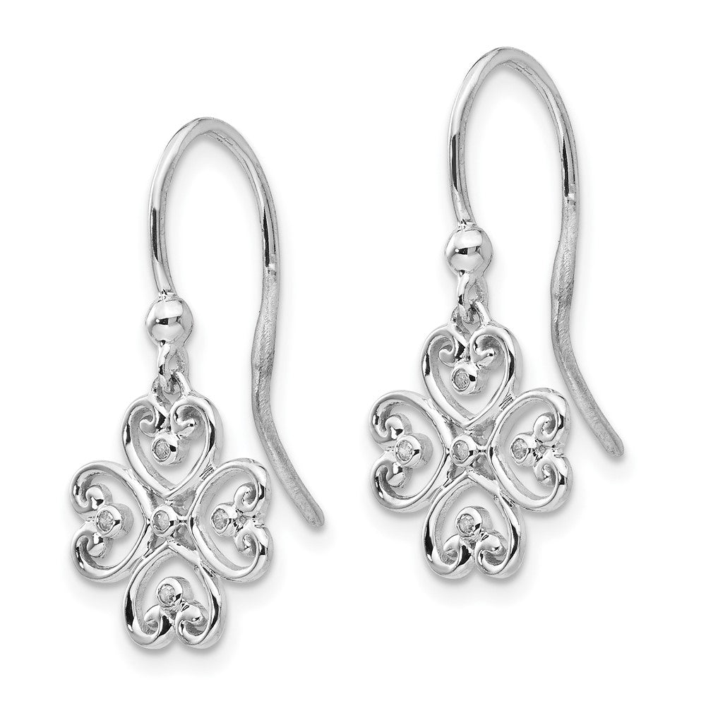 Sterling Silver RH Plated White Ice .03 ct Diamond Dangle Earrings