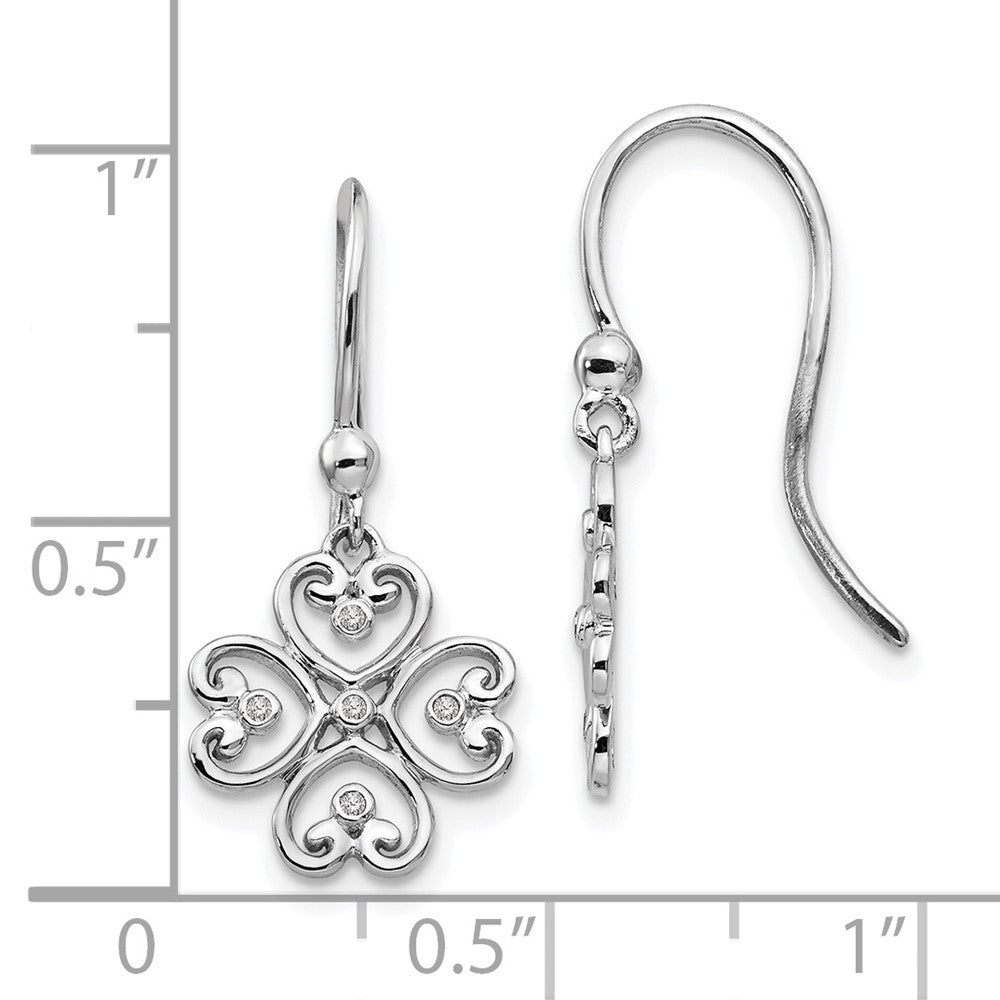 Sterling Silver RH Plated White Ice .03 ct Diamond Dangle Earrings