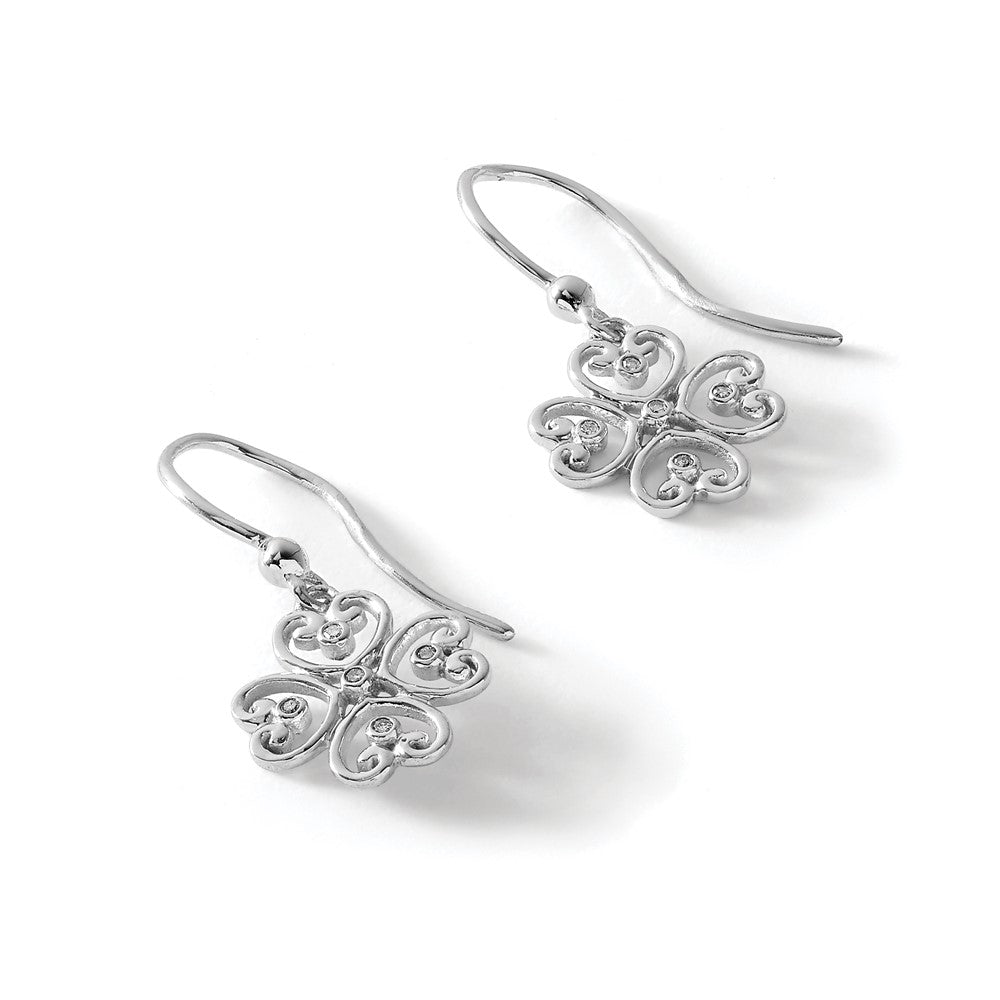 Sterling Silver RH Plated White Ice .03 ct Diamond Dangle Earrings