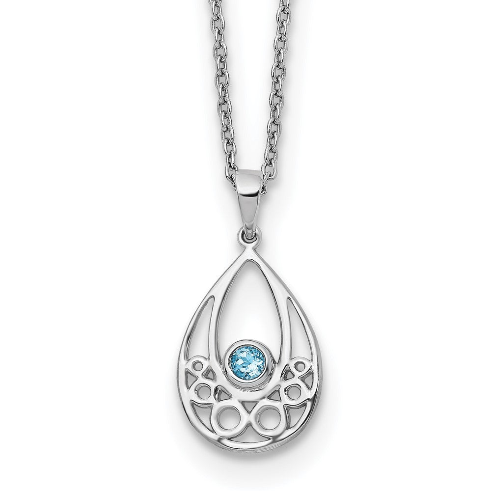 Sterling Silver RH Plated White Ice w/ Blue Topaz Necklace