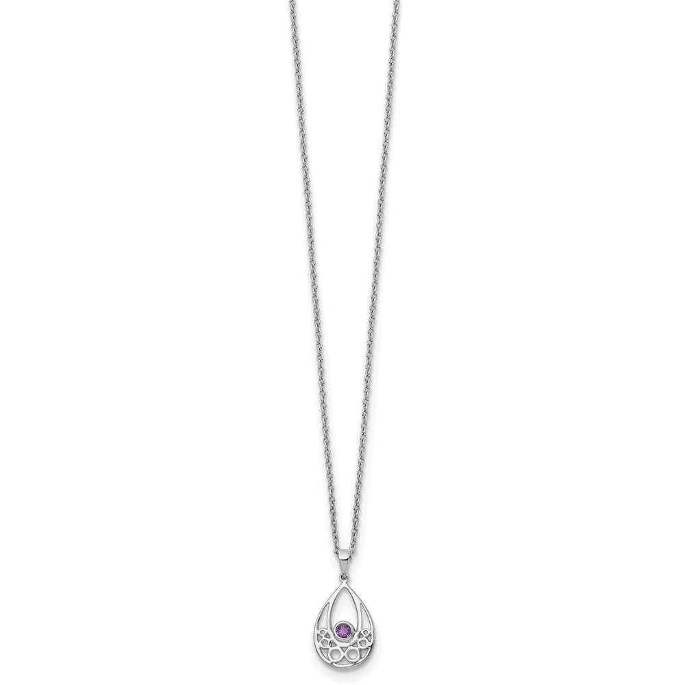 Sterling Silver RH Plated White Ice w/ Amethyst w/2IN Ext Necklace