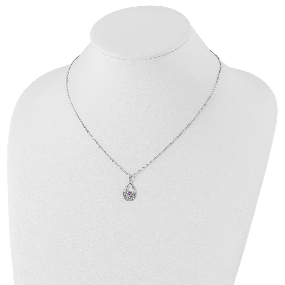 Sterling Silver RH Plated White Ice w/ Amethyst w/2IN Ext Necklace