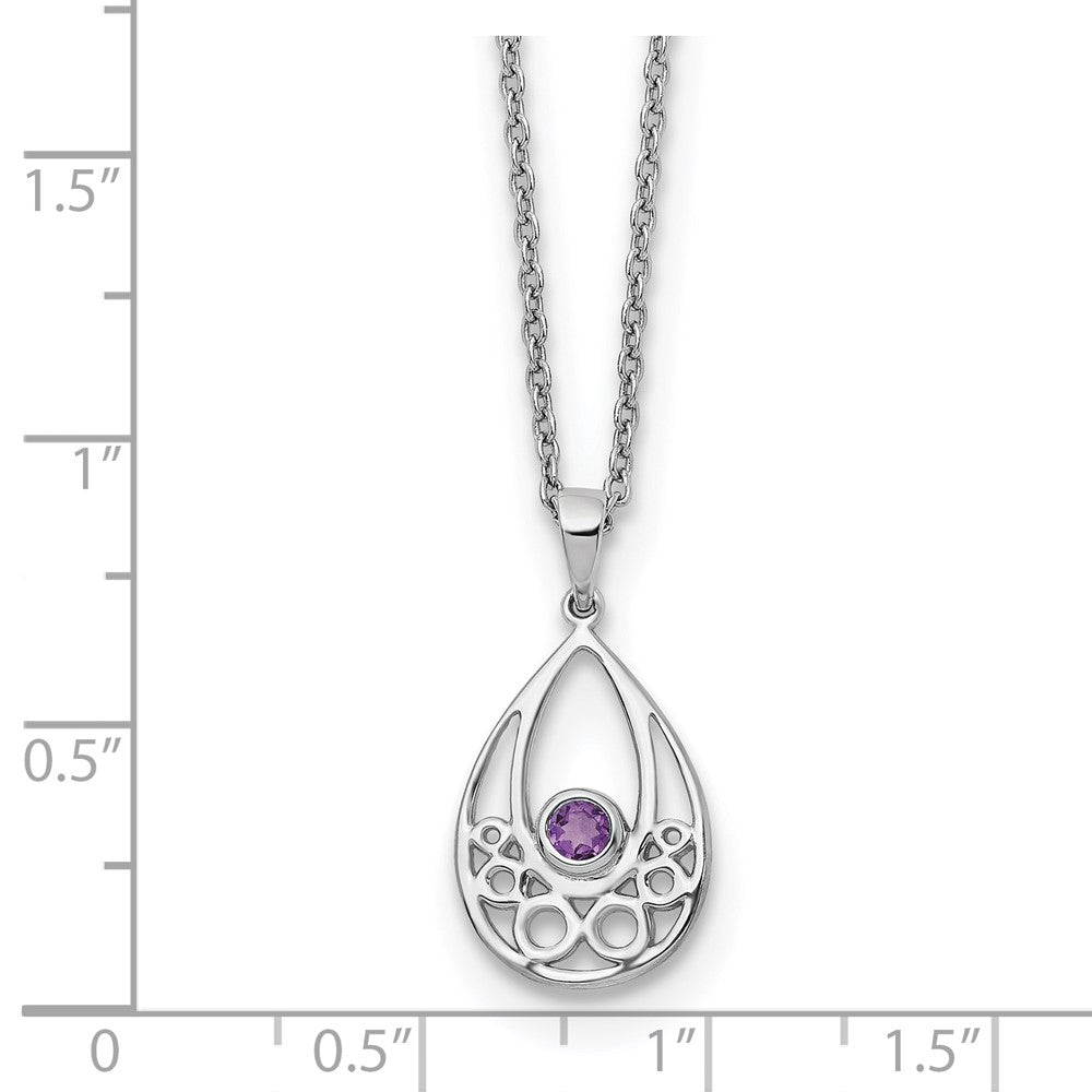 Sterling Silver RH Plated White Ice w/ Amethyst w/2IN Ext Necklace