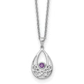 Sterling Silver RH Plated White Ice w/ Amethyst w/2IN Ext Necklace