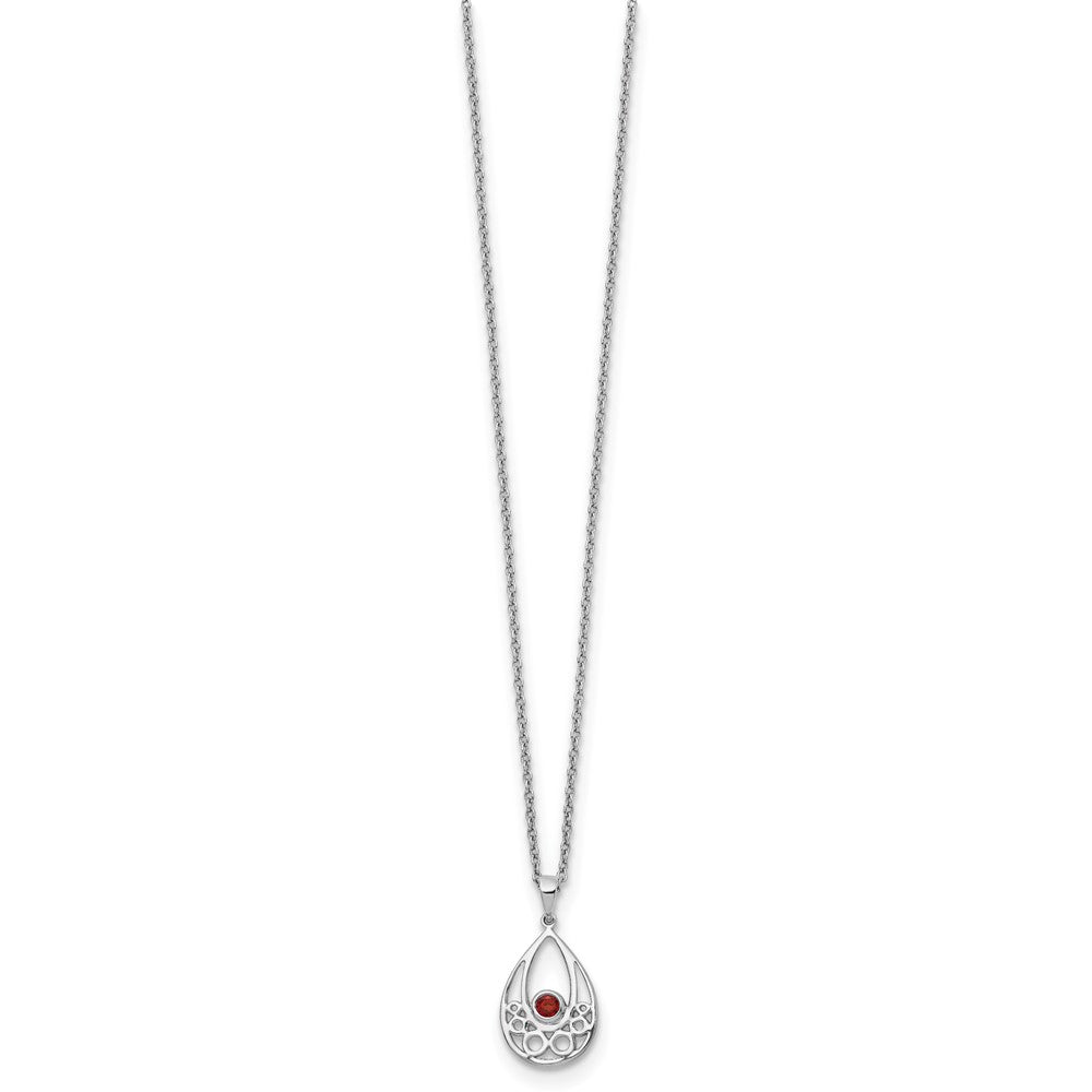 Sterling Silver RH Plated White Ice w/ Garnet w/2IN Ext Necklace