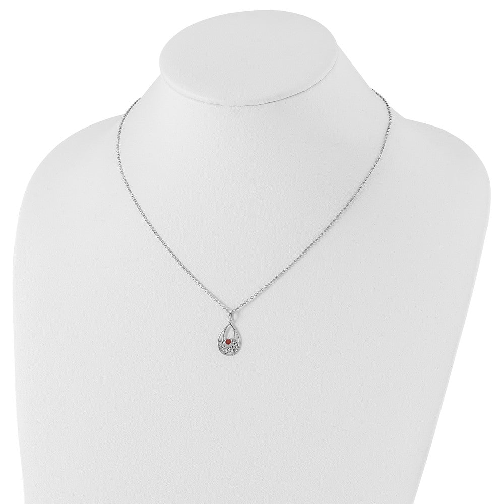 Sterling Silver RH Plated White Ice w/ Garnet w/2IN Ext Necklace