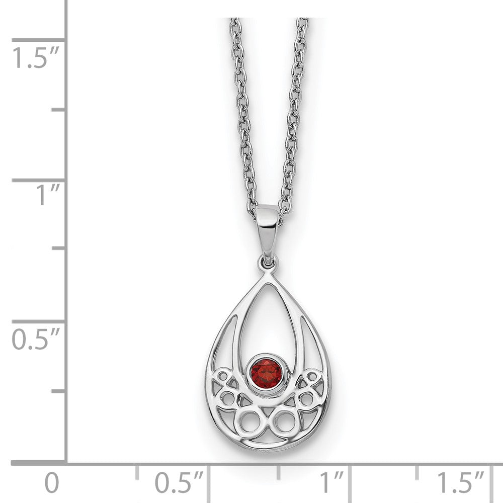 Sterling Silver RH Plated White Ice w/ Garnet w/2IN Ext Necklace
