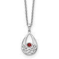 Sterling Silver RH Plated White Ice w/ Garnet w/2IN Ext Necklace
