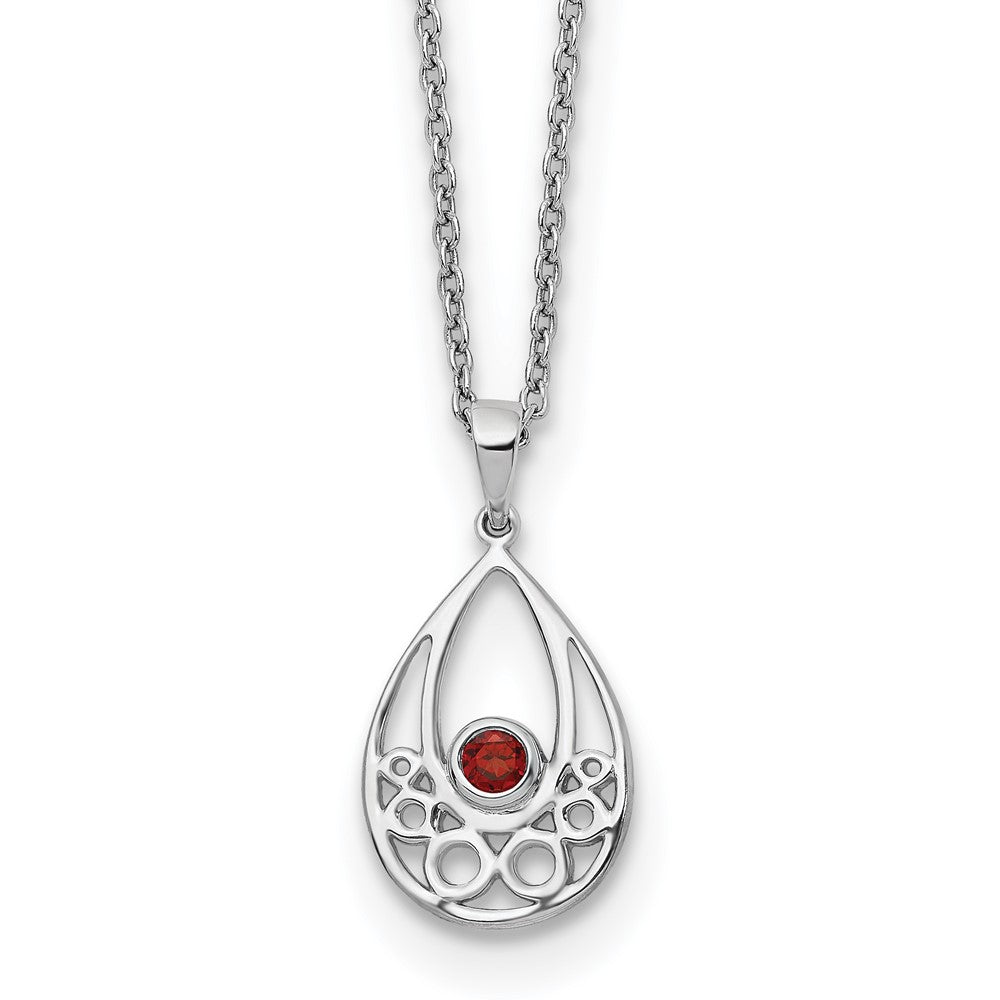 Sterling Silver RH Plated White Ice w/ Garnet w/2IN Ext Necklace