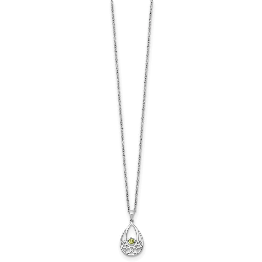 Sterling Silver RH Plated White Ice w/ Peridot w/2IN Ext Necklace