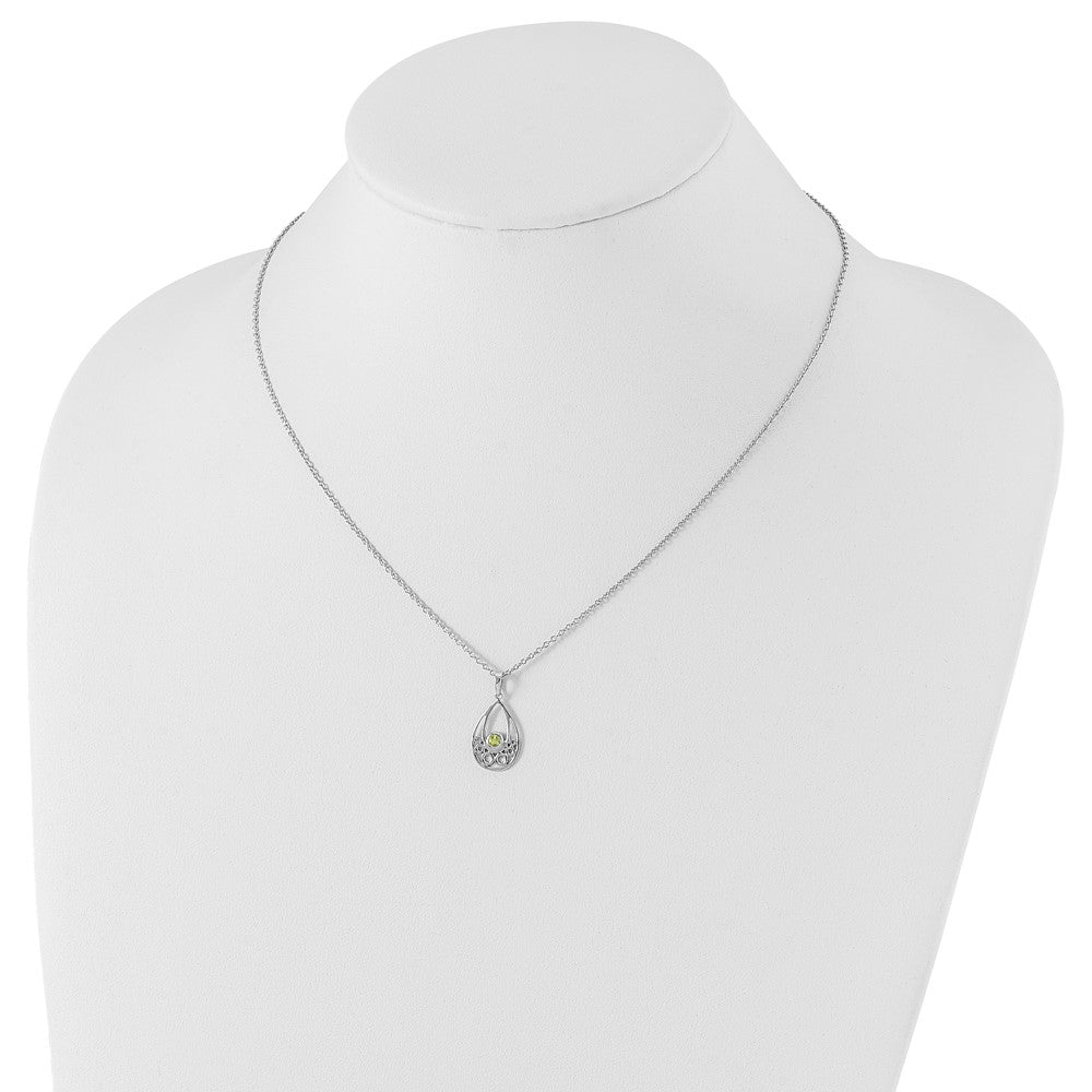 Sterling Silver RH Plated White Ice w/ Peridot w/2IN Ext Necklace