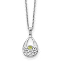 Sterling Silver RH Plated White Ice w/ Peridot w/2IN Ext Necklace