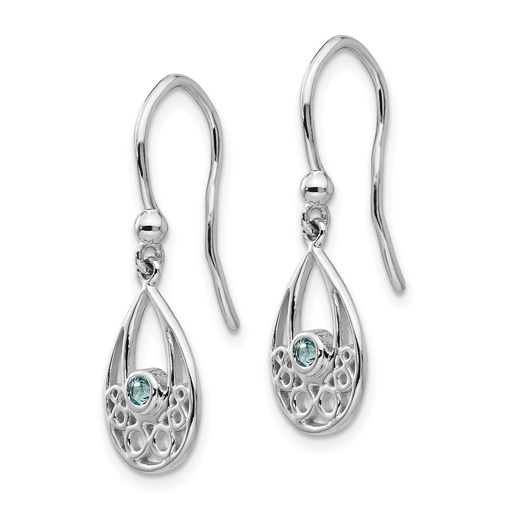 Sterling Silver RH Plated White Ice w/ Blue Topaz Shepherd Hook Earrings