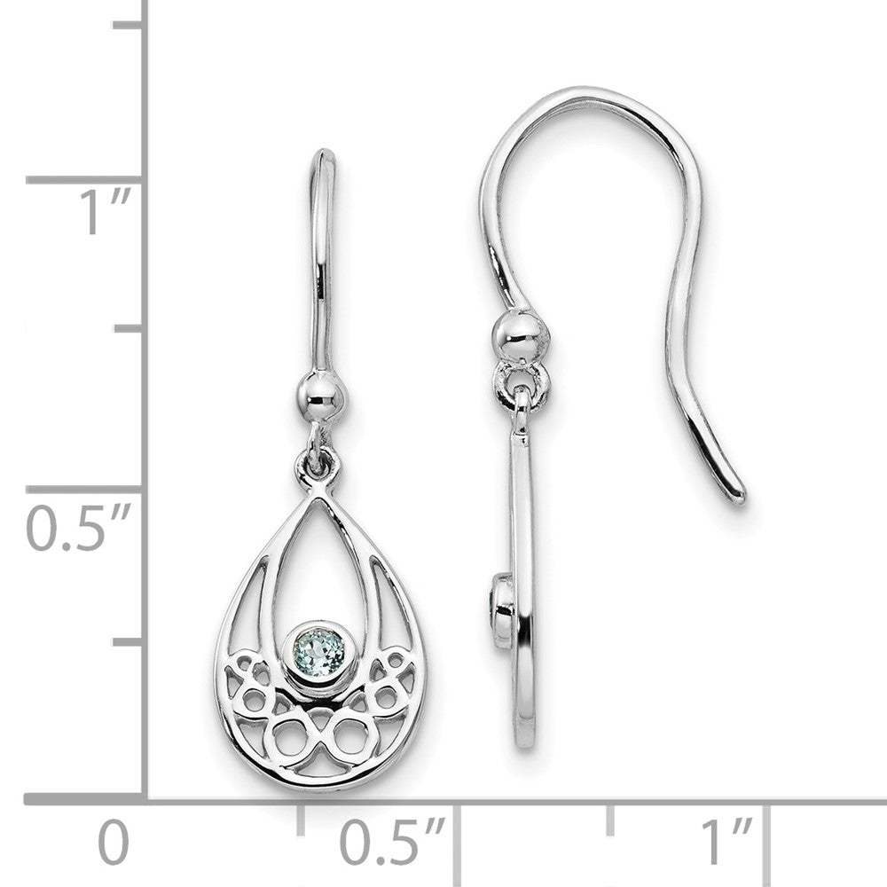 Sterling Silver RH Plated White Ice w/ Blue Topaz Shepherd Hook Earrings
