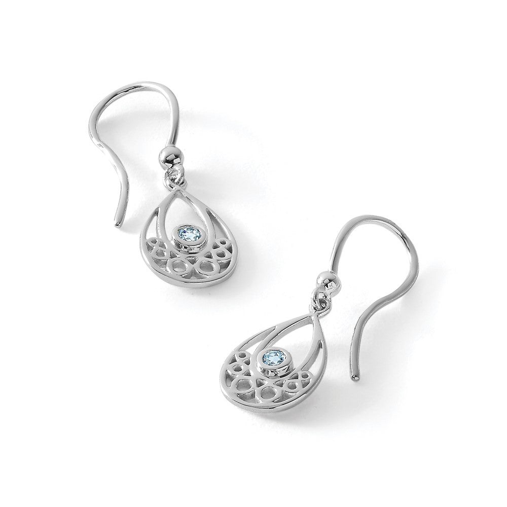 Sterling Silver RH Plated White Ice w/ Blue Topaz Shepherd Hook Earrings