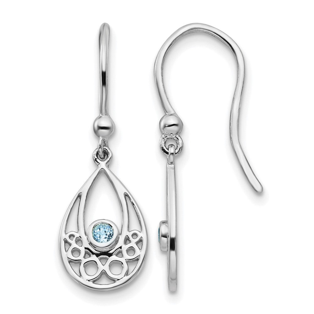 Sterling Silver RH Plated White Ice w/ Blue Topaz Shepherd Hook Earrings