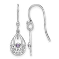 Sterling Silver RH Plated White Ice w/ Amethyst Shepherd Hook Earrings