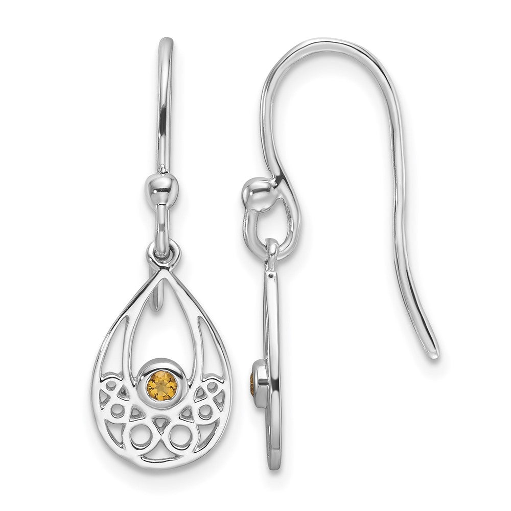Sterling Silver RH Plated White Ice w/ Citrine Shepherd Hook Earrings