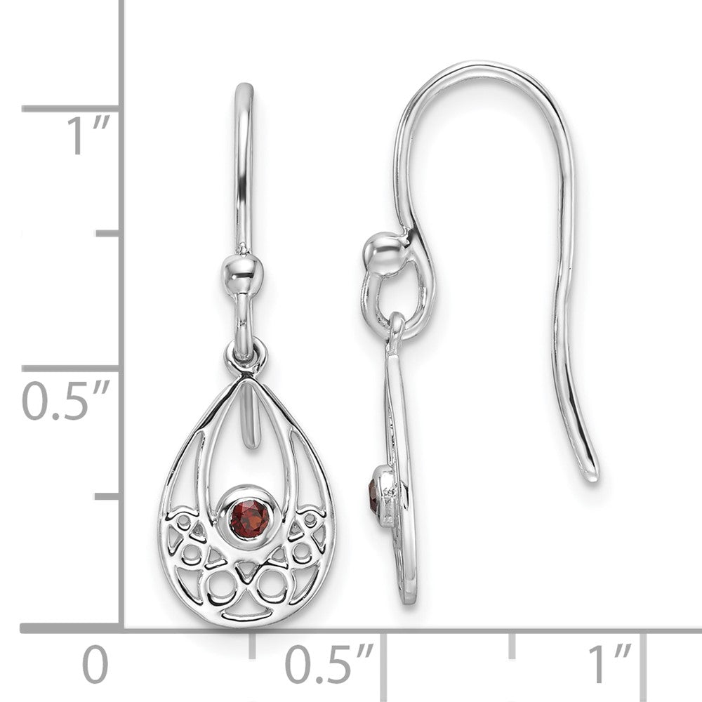 Sterling Silver RH Plated White Ice w/ Garnet Shepherd Hook Earrings