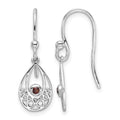 Sterling Silver RH Plated White Ice w/ Garnet Shepherd Hook Earrings