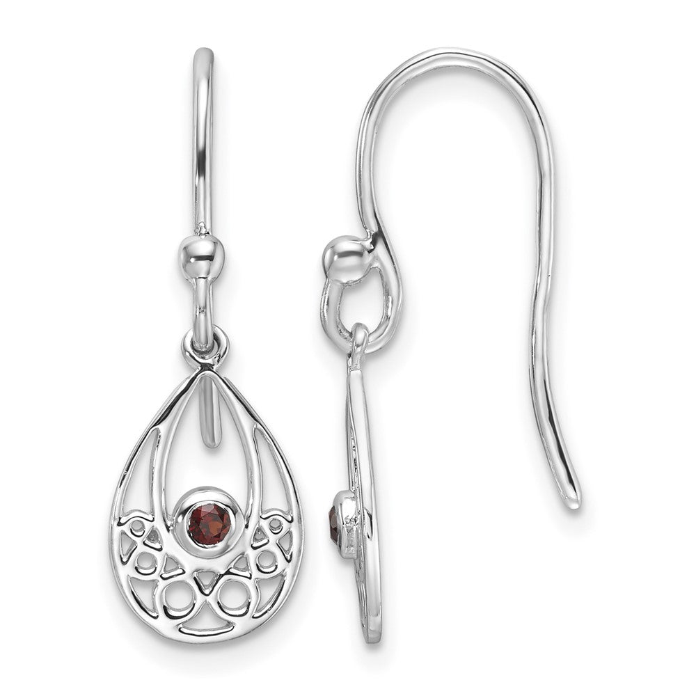 Sterling Silver RH Plated White Ice w/ Garnet Shepherd Hook Earrings