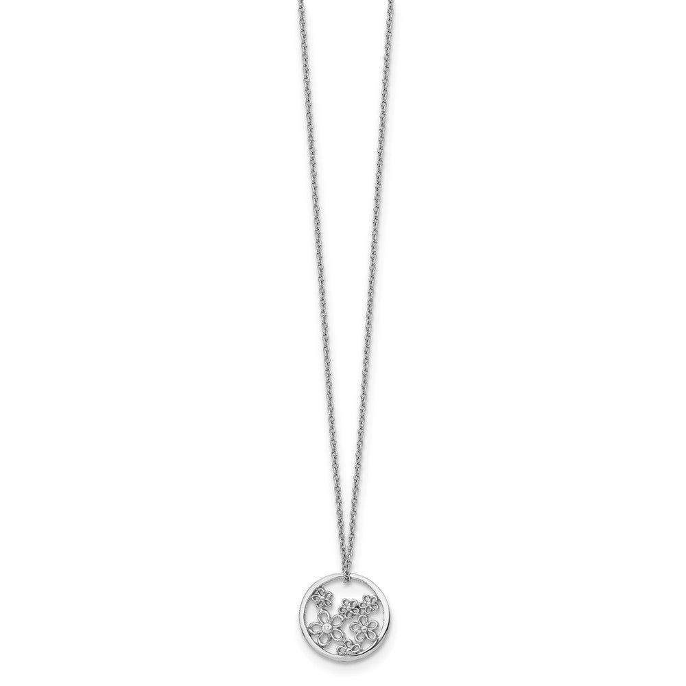 Sterling Silver RH Plated White Ice Diamond Flower Necklace