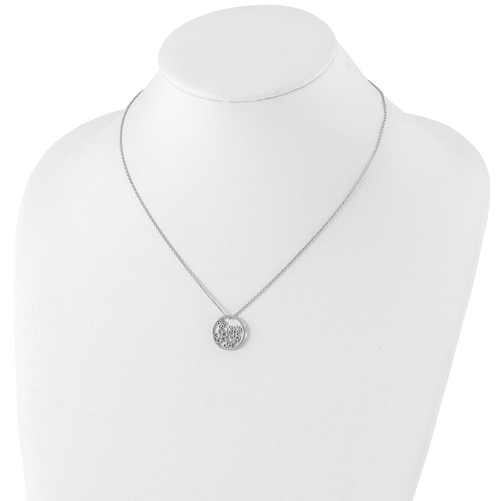 Sterling Silver RH Plated White Ice Diamond Flower Necklace