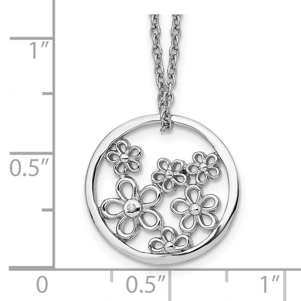 Sterling Silver RH Plated White Ice Diamond Flower Necklace