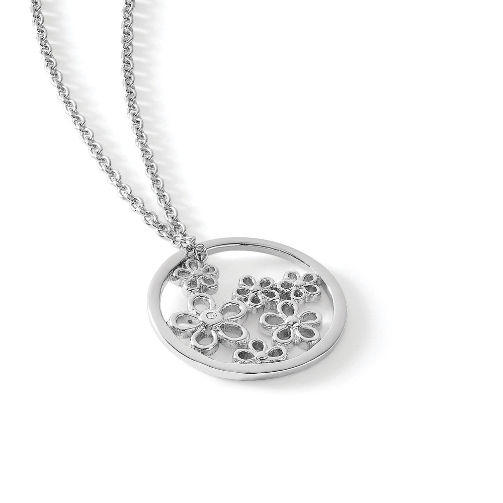 Sterling Silver RH Plated White Ice Diamond Flower Necklace