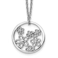 Sterling Silver RH Plated White Ice Diamond Flower Necklace