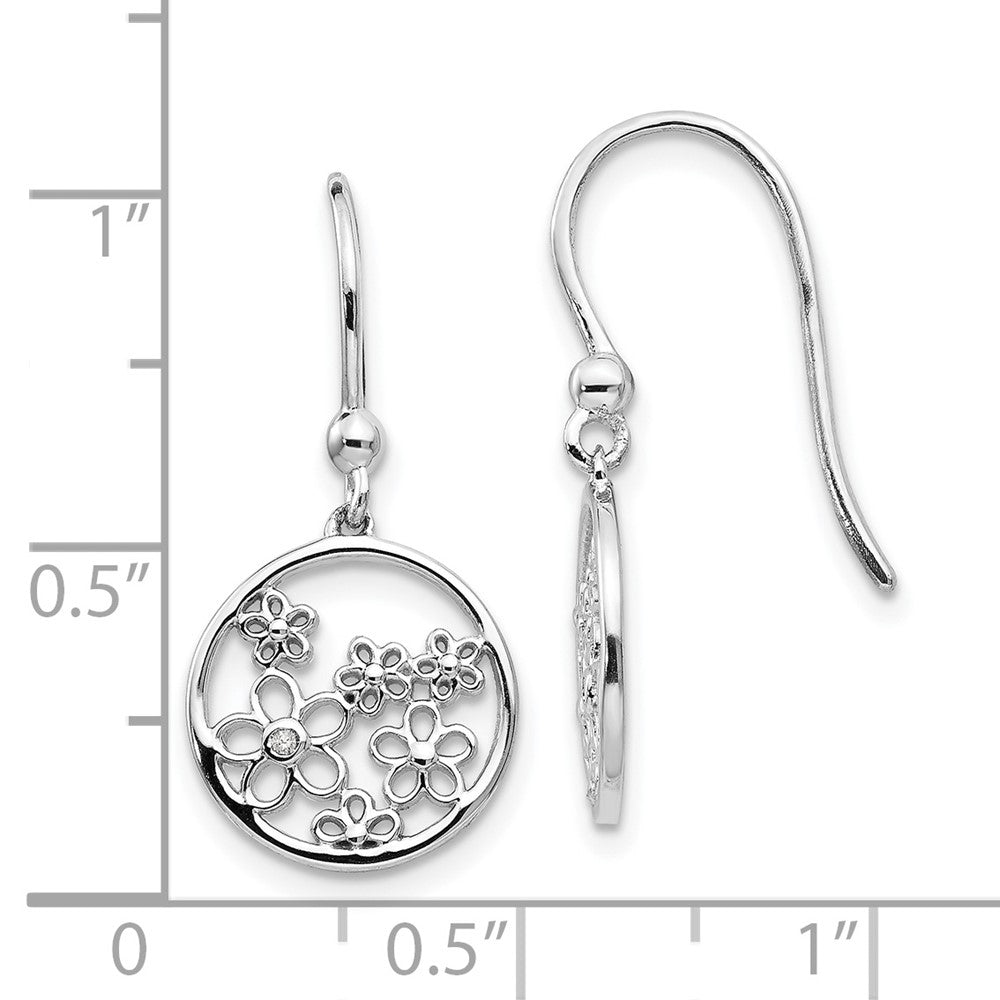 Sterling Silver RH Plated White Ice .01ct Dia. Flowers Dangle Earrings