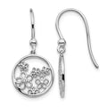 Sterling Silver RH Plated White Ice .01ct Dia. Flowers Dangle Earrings