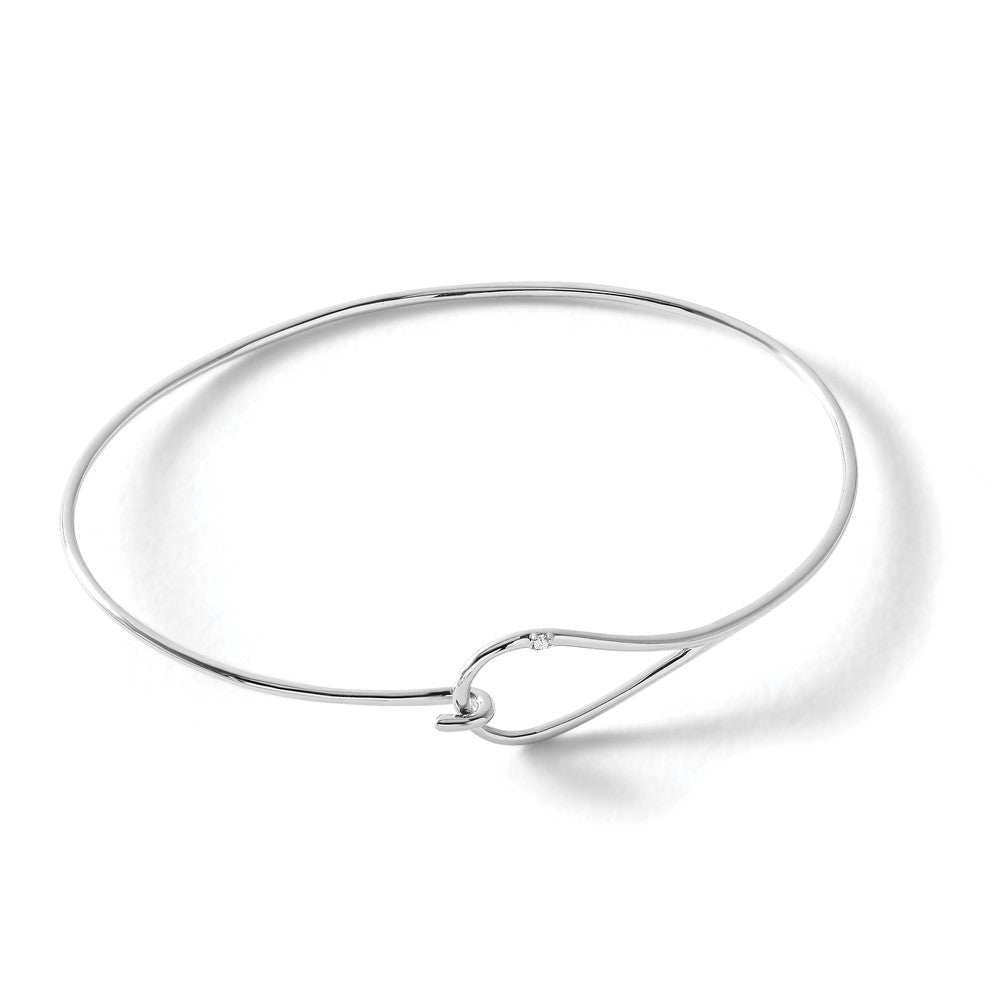 Sterling Silver RH Plated White Ice .01 ct Diamond Bangle
