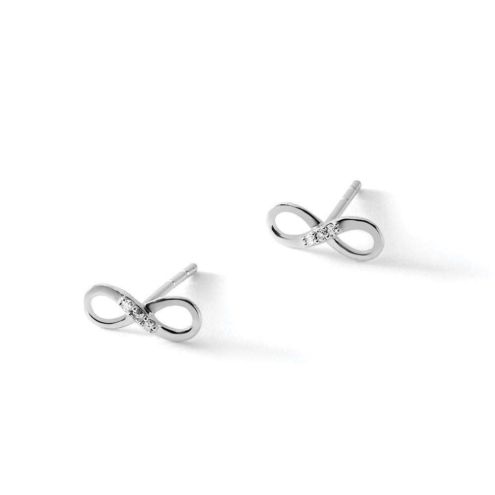 Sterling Silver RH Plated White Ice Infinity Diamond Post Earrings