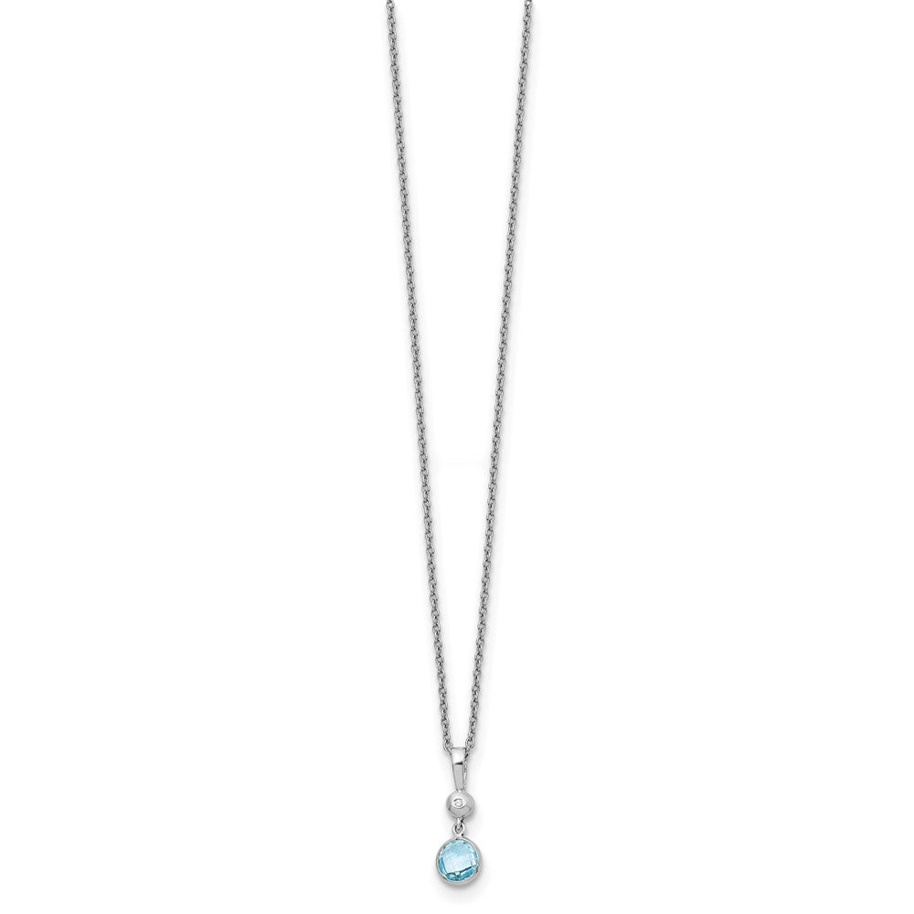 Sterling Silver RH Plated White Ice Blue Topaz and Diamond Necklace