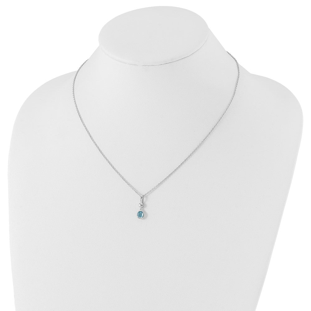 Sterling Silver RH Plated White Ice Blue Topaz and Diamond Necklace
