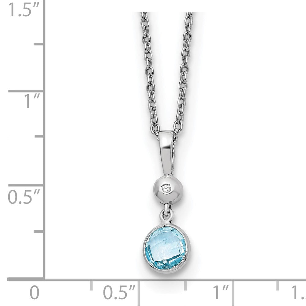 Sterling Silver RH Plated White Ice Blue Topaz and Diamond Necklace
