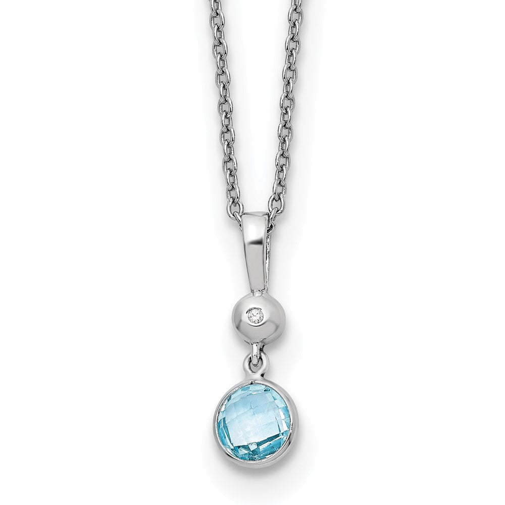 Sterling Silver RH Plated White Ice Blue Topaz and Diamond Necklace