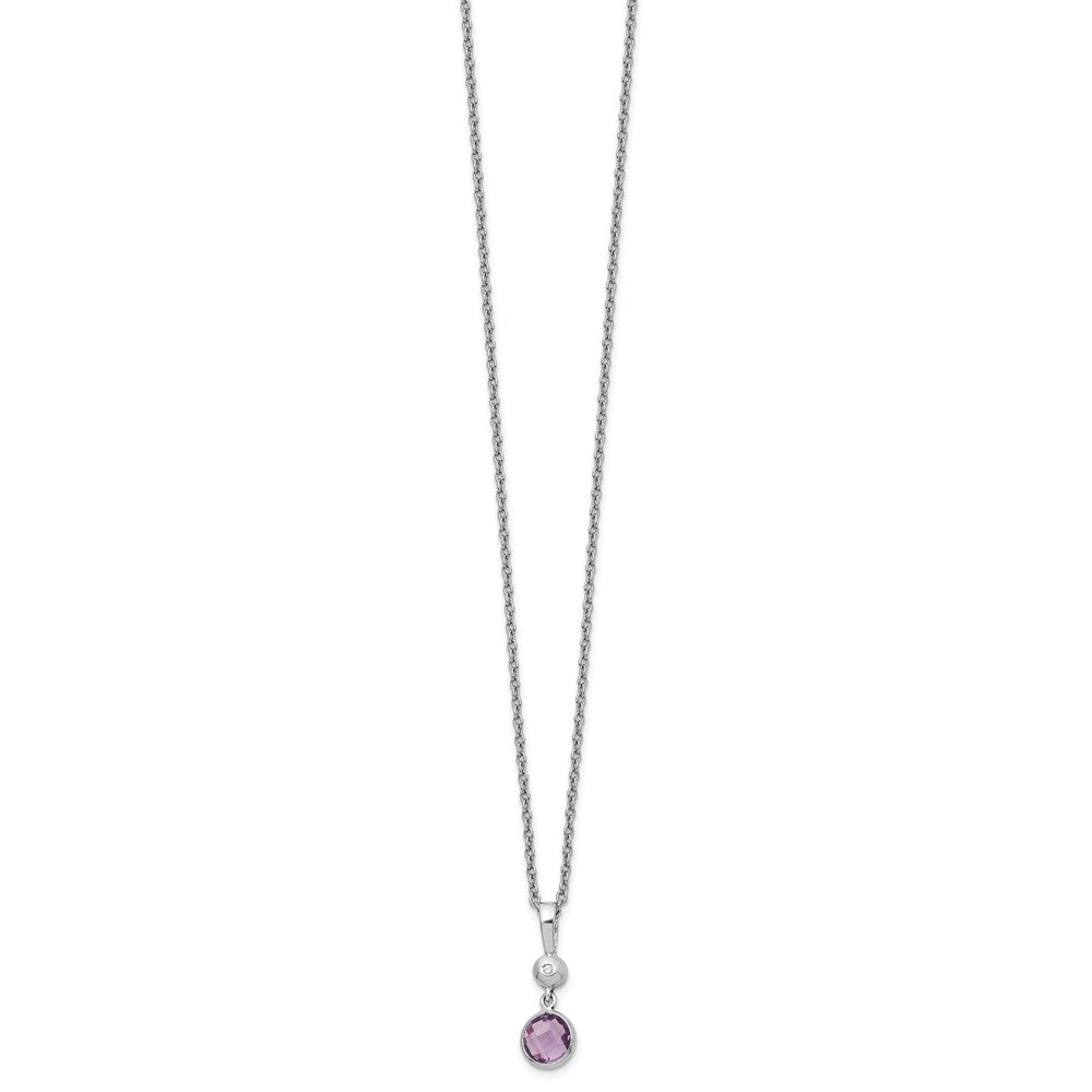 Sterling Silver RH Plated White Ice .01ct. Dia./Amethyst w/2IN Ext Necklac