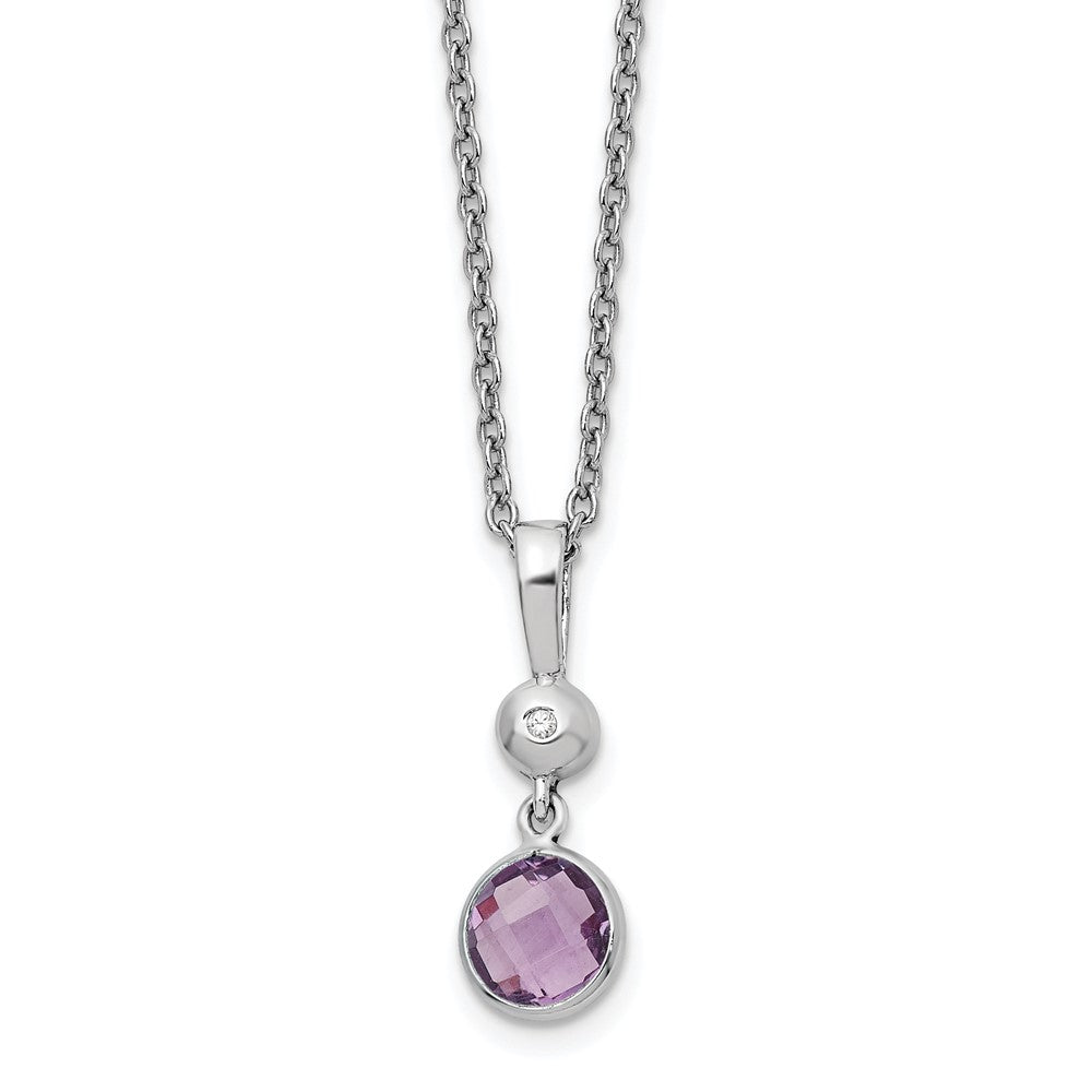 Sterling Silver RH Plated White Ice .01ct. Dia./Amethyst w/2IN Ext Necklac