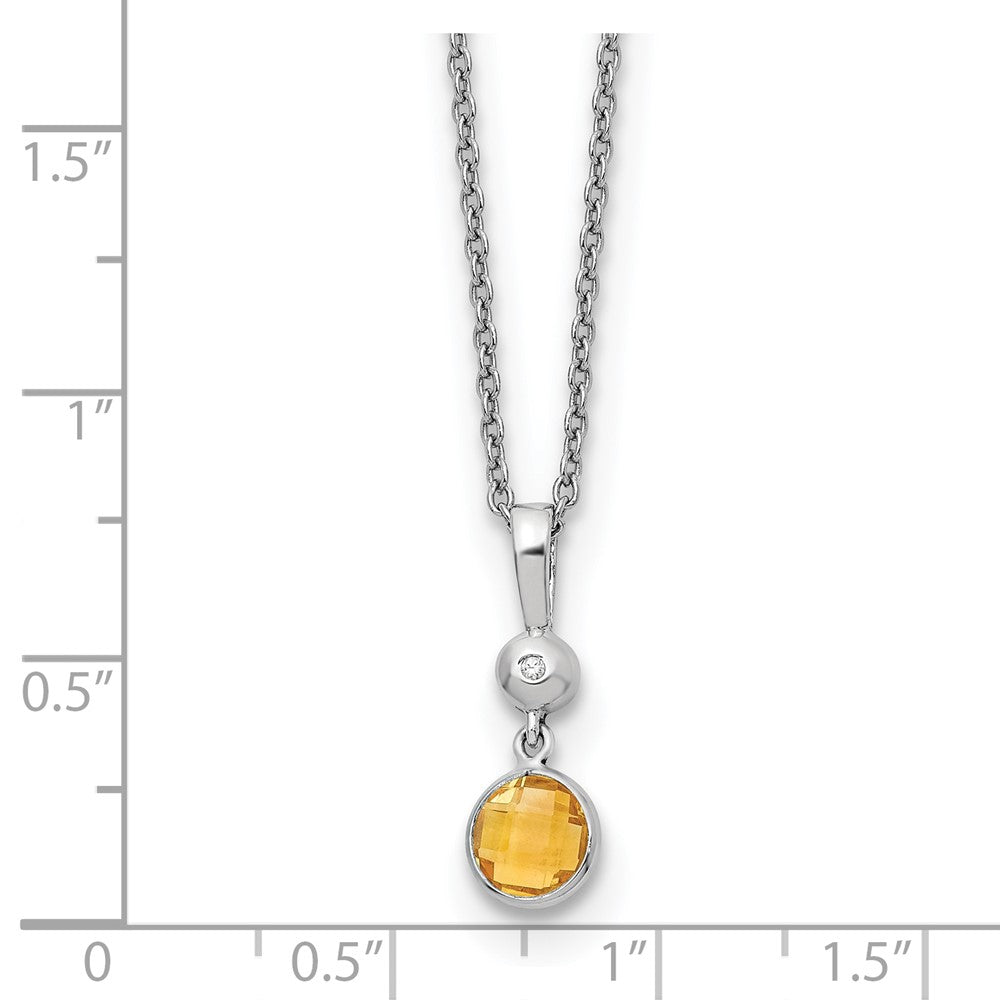 Sterling Silver RH Plated White Ice .01ct. Dia./Citrine w/2IN Ext Necklace