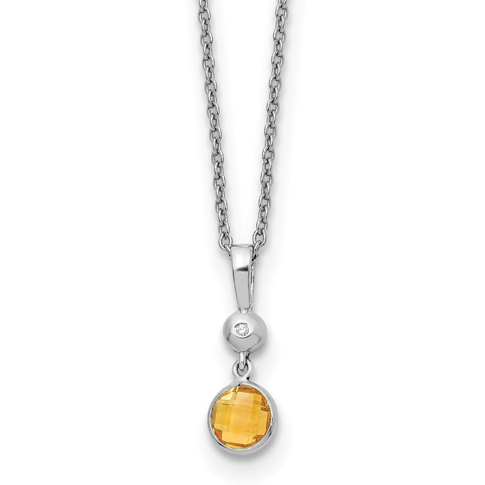 Sterling Silver RH Plated White Ice .01ct. Dia./Citrine w/2IN Ext Necklace