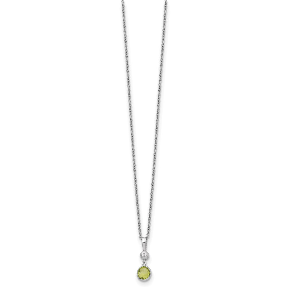 Sterling Silver RH Plated White Ice .01ct. Dia./Peridot w/2IN Ext Necklace